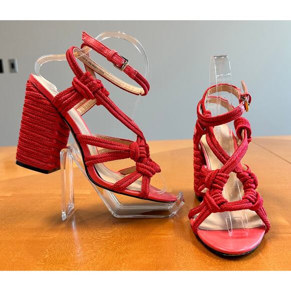 CAbi 6012 Tiptoe Red Hibiscus Strappy  Espadrille Rope Heeled Sandal Sz 7.5 - Picture 1 of 15